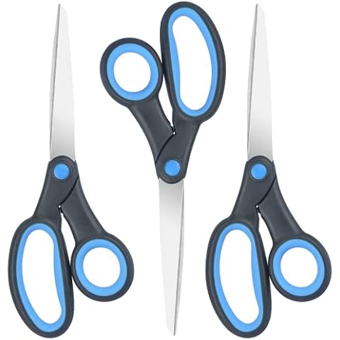 Left Handed Scissors, 8 Inch, Lefty Stainless Steel Sharp Blade Soft Comfort-Grip Handles Blunt Scissors for Adults School Student Kids(3 Pack) Cover
