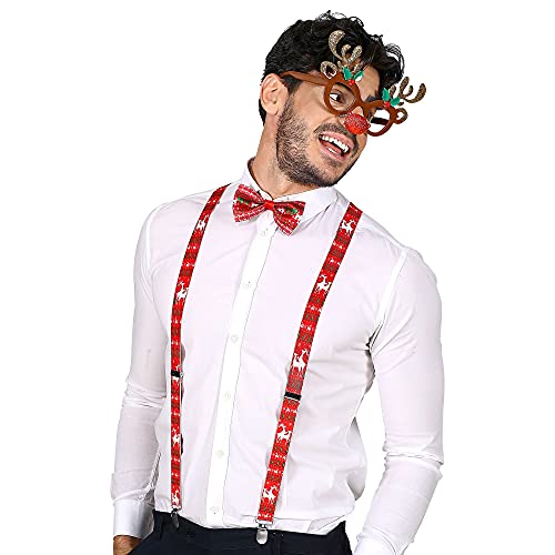 W WIDMANN MILANO Party Fashion - Verkleidungsset Rentier, Brille, Hosenträger und Fliege, Weihnachten, Karneval, Mottoparty