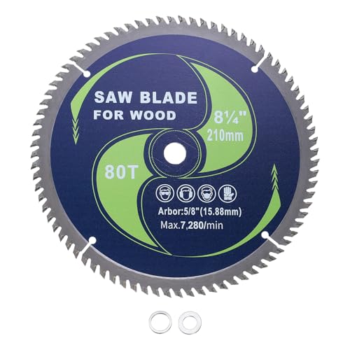 Kozelo Circular Saw Blade - [8-1/4 Inch x 80 Teeth x 5/8 Inch Arbor] Tungsten Carbide Tipped Table Miter Saw Blades with 5/8 Inch to 1/2 Inch 3/8 Inch Washer Adapters | Green -  klf240205zz000406