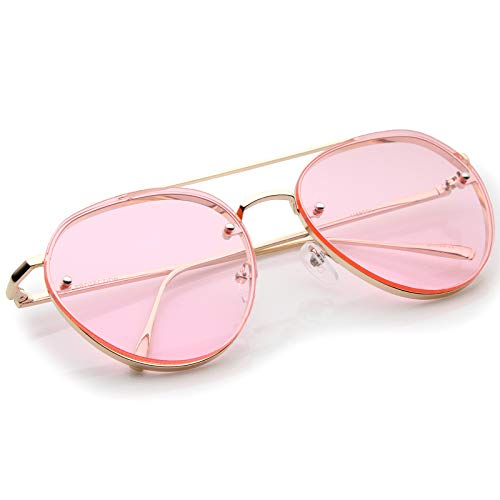 zeroUV Modern Slim Temples Brow Bar Rimless Colored Flat Lens Aviator Sunglasses 59mm4