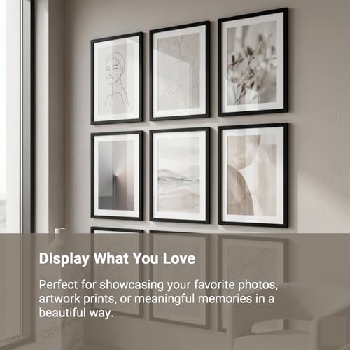 Image of kotart Photo Frame for Wall Decoration | Wooden Aesthetic Frames for Living Room Office | Photo Frame for Certificate A4 Size | Home Decor Bedroom Gift (Black, Pack of 9)