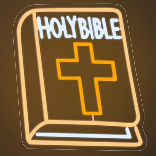 Image of Book Neon Sign for Bedroom Holy Bible Led Neon Light Sign Room Decor for Comfort and Soothing, USB Powered,14.6x11.8 Inch