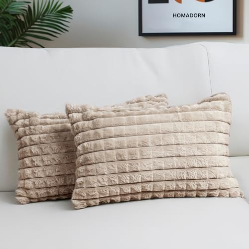 Image of HOMADORN Luxury Plush Fur Reversible Cushion Cover Ultra Soft & Cozy (Pack of 2)