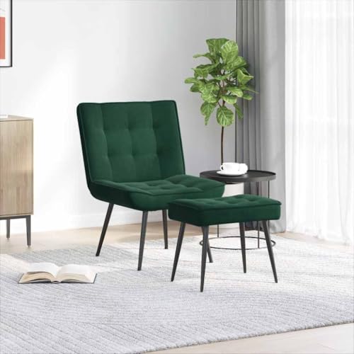 Ziaphsol Sillón de relax con taburete de terciopelo verde oscuro, metal contrachapado, 64 x 74 x 84 cm, asiento 11 cm, para salón, oficina, sala de estar y reposabrazos