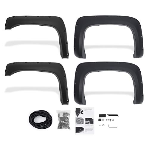 ROADFAR Fender Flares Pocket Rivet Bolt Style Shiny/Smooth Black Wheel Fender Flares Fits For Chevrolet 2007-2013 4Pc
