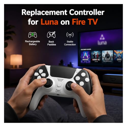Game for Luna Controller,Wireless Remote Control for Fire Stick TV PC Tablet Steam Phone with Back Paddles Turbo,No Drift ALPS Joysticks,Gaming Cloud Bluetooth Controllers,Black White