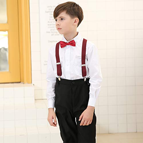 Kajeer Kids Suspender Bowtie Necktie Sets - Adjustable Elastic Classic Accessory Sets For 6 Months To 13 Year Old Boys & Girls (Wine Red, 31.5 Inches (Fit 6 Years To 13 Years)) #TOP5