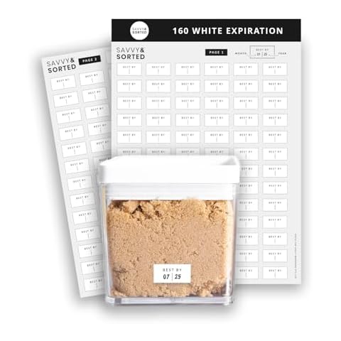 Expiration Date Pantry Labels, 160 Waterproof Food Expiration Date Labels for Containers, Kitchen Labels for Food Freshness, Use by Meal Prep Labels, Best by Write On Labels Cover