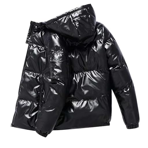 Modeewel Chaqueta de plumón para hombre de manga larga gruesa y a prueba de frío, chaqueta acolchada de invierno, abrigo con capucha cálido y brillante, talla grande, Negro , L | Ya disponible en tu tienda friki favorita! En mundofriki.es!