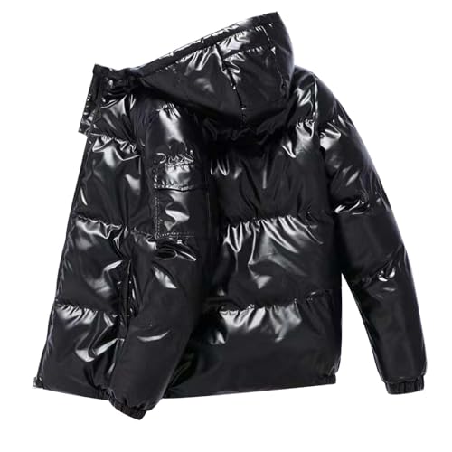 Mobanna winterjacke glänzend - Puffer Jacke Herren Damen Glänzend Winterjacke Daunenjacken Für Winter Mens Down Jacket Mit Kapuze Reißverschluss Metall Glänzende Windjacke Parka