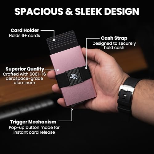 Image of CODE 118 Wallet for Men - Slim Minimalist Aluminum Smart Wallet with RFID Blocking - Compact cash and Credit card holder with Pop Up Ejector (Classic, Rose Gold)