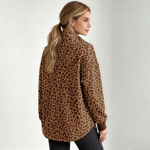 Womens Quarter Zip Sweatshirt Cheetah Print Comfy Pullover Sweatshirts - image 6