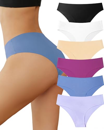 Seamless Underwear for Women No Show Panties for Ladies Sexy Bikini Hipster Low Rise Briefs Hi Cut Comfortable Soft 6 Pack