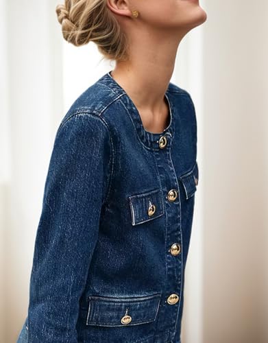 Kedera Jean Jacket Women 2025 Long sleeves Cropped Collarless Jean Cardigan Casual Shacket2