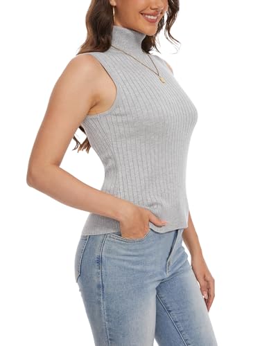 Image of INKOFF Sleeveless Mock Neck Turtleneck Knit Tops Women Dressy Casual Sweater Vest Business Work Tank