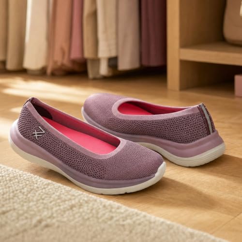 Image of Liberty LEAP7X ACTO171E Woven Sports Shoe for Women - Light Grey, Purple
