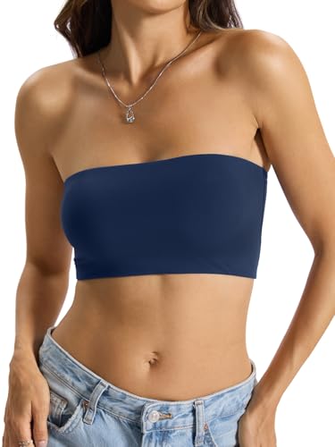 EasyGala Womens Double Lined Tube Tops Bandeau Crop Tank Top Non-Padded Strapless Backless Shirts Y2k Sexy Going Out Tops Summer Outfits 2026 Navy Blue S