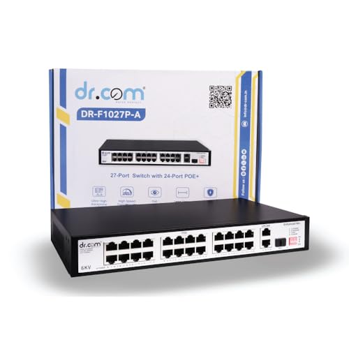 Image of dr.com 27 Port PoE Switch with 24 10 /100 PoE Ports, 2 Gigabit Uplink 10 /100 /1000 Ports and 1 SFP Slot, 320W Power IEEE 802.3af /at Network Switch for CCTV IP Camera Plug and Play