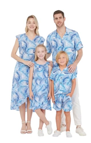 Image of Hawaii Hangover Family Matching Hawaiian Clothes, Simply Blue Leaves | Family matching Hawaiian outfits, Simply Blue Leaves, lightweight rayon, machine washable, tropical leaf print, luaus