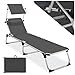 Produktbild tectake Sonnenliege mit Dach, Balkon Liege aus Aluminium, klappbare Gartenliege, wetterfest, Liegestuhl für Garten, Camping und Strand mit Verstellbarer Rückenlehne, 2 Tragegriffe - grau