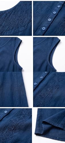 Image of Sakkas Maya Floral Embroidered Sleeveless Button Up Rayon Dress