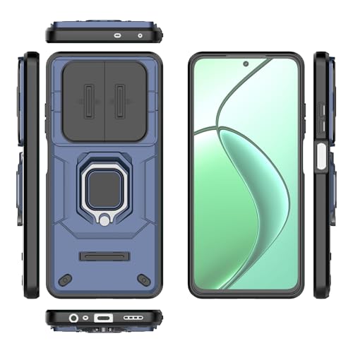 Image of Thermoplastic Polyurethane Camshield Pro Case With Slide Camera Protection And Ring Stand Bumper Back Case Cover For Realme Narzo 70X 5G /N65 /12 5G /12X /C65 (Blue)