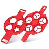 Silicone Pancake Molds, Elover 2 Pack Reusable Non Stick Egg Mold, Silicone Pancake Maker and Flipper for Kitchen (4 Round & 5 Round, Red)