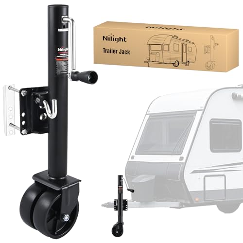 Nilight Trailer Jack with Wheel 1500 LBS 12" Vertical Travel Swivel Bolt-on Heavy Duty Trailer Tongue Jacks Wheel Alloy Steel Utility Boat Trailers Stabilizer Jack Stand for Trailers RV Camper Black by Nilight - Used condition - US$47.92