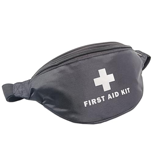 Image of First Aid Fanny Pack First Aid Bag Red Travel Rescue Bag Empty Pouch First Responder Storage Compact Survival Medicine Bag Pocket Container for Car Home Outdoors, Black, 11 inches x 3.5 inches x 5.5