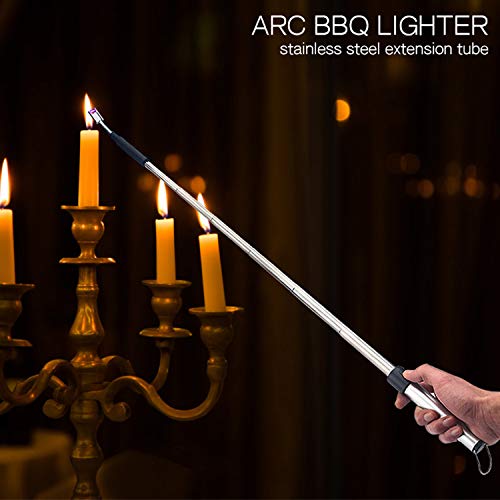 Summoner Telescopic Candle Arc Lighter Electric Rechargeable Usb Plasma Lighter Perfect Fire Starter Lighter For Bbqs Home Kitchen Outdoor Camping Hiking Cooking Fireworks (Silver) #TOP1