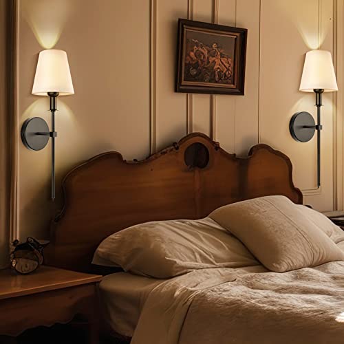 Soodmi Wall Sconces Sets Of 2, Retro Industrial Wall Lamps, Rustic Wall Sconce Fixturebathroom Vanity Sconces Wall Lighting With White Fabric Shade, Wall Lights For Bedroom Living Room Kitchen #TOP4