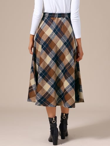 Allegra K Women's Tartan Plaid High Waist A-Line Vintage Pleated Long Skirt with Pockets4