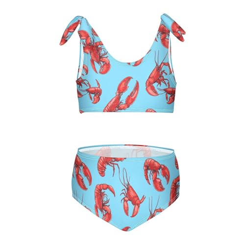 Wusikd Red Lobster Girls Swimsuits Two Piece Blue Swimwear Bikini Set for for Girls Size 3T