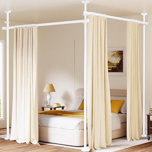 Bonpally Room Divider Curtain Rod, No Drilling Tension Rod for Room Separation, 4-10ft(H) 28-114inch(W) Adjustable Heavy Duty Floor to Ceiling Wall Divider Room Partition Privacy Separator, White