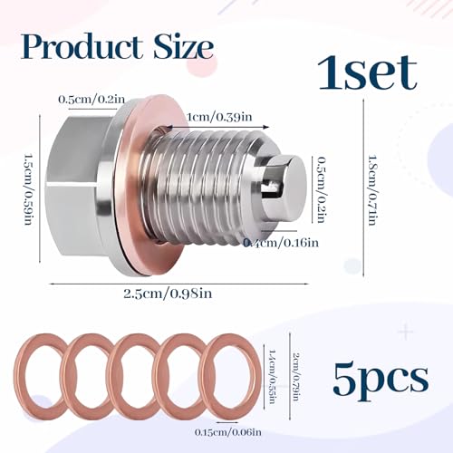 SOGHO Magnetische Ölablassschraube,Ölablassschraube Dichtung,Ölablassschraube M14 X 1,5 Dichtring Ölablassschraube,Mit 5 Ölablassschraube Dichtung Für Auto Ölschraube Mit Dichtungen