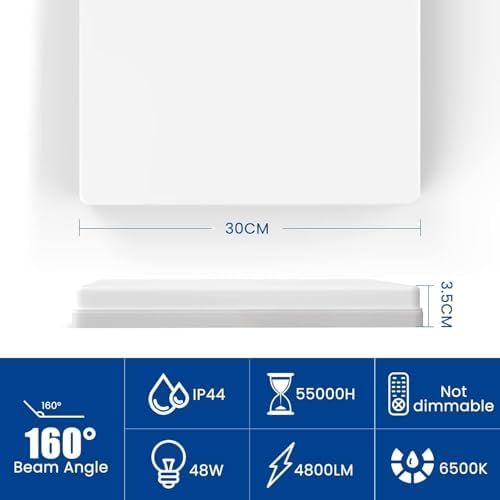 EASY EAGLE 48W 6500K Led Deckenleuchte für BAD, SCHLAFZIMMER & WOHNLICHEN, IP44, 4800LM, 30cm, LED Lampe