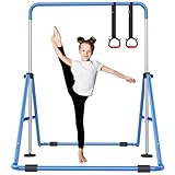 Nimsqury Foldable Gymnastics Bar, 5-Height Adjustable Gymnastic Bars for Kids at Home,Robust & Stable for Indoor/Outdoor Using,Weight Limit 140LBS (Blue)