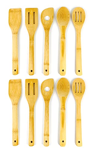 JapanBargain 3670, Set of 5 Bamboo Cooking Spatulas Cooking Fork Cooking Spoon Cooking Turner Kitchen Utensils, 12 inches, 2 Set