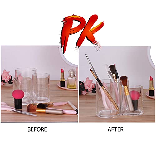 MOSIKER Acrylic Makeup Organizer Clear Brush Holder Cosmetic Organizers with Round Slots Storage(3 Connected Towers)