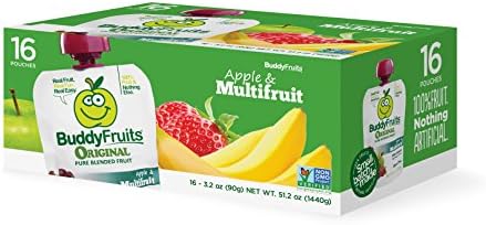 Buddy Fruits Original Blended Fruit Squeeze Snack Pouches, Apple & Multifruit, 16 Count