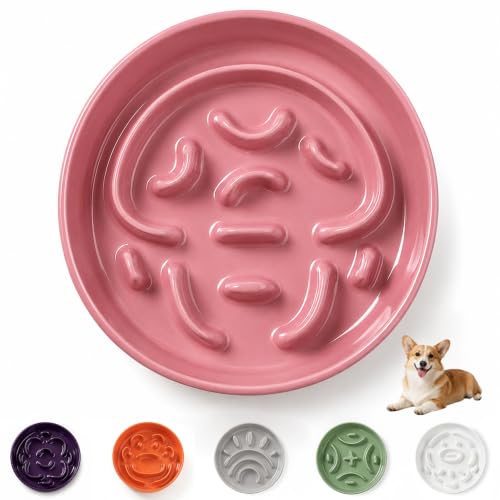 Ceramic Slow Feeder Dog Bowl 1.8 Cups, Pink, 8.2 Inch
