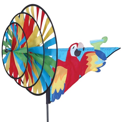 Premier Kites Triple Spinner 5 O’Clock Somewhere – Eye-Catching Parrot Garden Spinner with Colorful Triple Wheels, Durable Weather-Resistant Fabric, Easy Assembly, Fun Outdoor Décor for Patios & Lawns