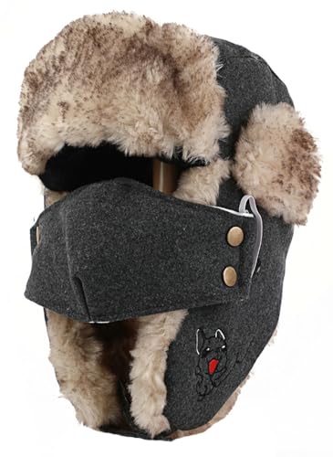 Winter Hats for Women Men Trooper Trapper Hat Faux Fur Ushanka Hunting Hat with Ear Flaps Removable Face Mask Warm Hats 2024 Black