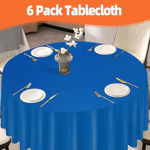 Image of tujol Royal Blue 6 Pack Plastic Table Cloth 84 inch, Disposable Round Tablecloth Table Cover, Plastic Tablecloths for Parties