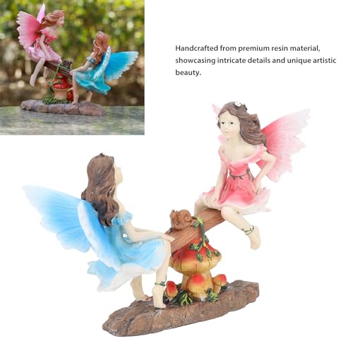 HERCHR Fairy Garden Resin Statue 8.5x6.5in Fairy on Seesaw Garden Decoration Figurine Ornament Outdoor Miniature Garden Girl Figurine - Image 3