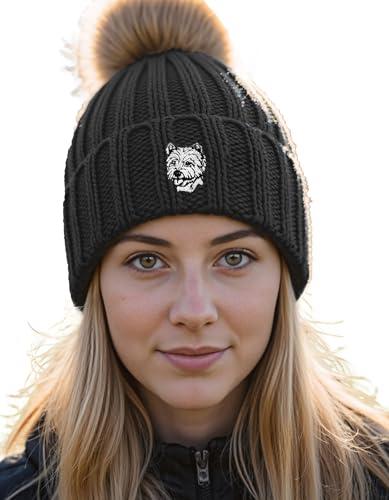 Gorro Westie para paseos de invierno con pompón y punto abrigado
