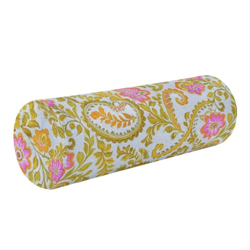 miaozhen Retro Trendy Floral Paisley Gold Peach Car Neck Support Pillow Neck Support Pillows for Sleeping almohadas para Cervical dormir 5.5''x17''