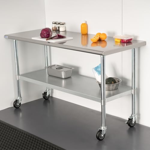 Image of HARDURA Stainless Steel Table with Wheels 30 x 36 Inches Casters NSF Heavy Duty Commercial Prep Table with Undershelf and Galvanized Legs for Food Prep