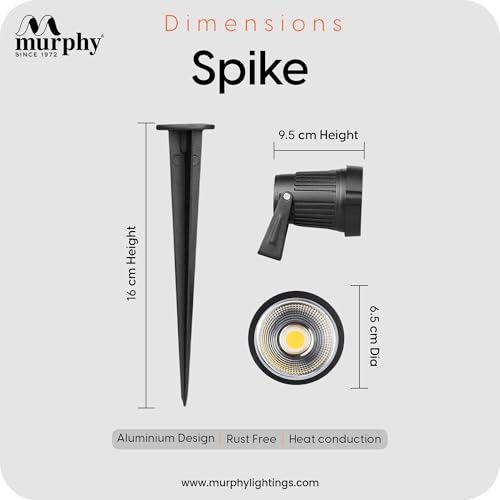 Image of Murphy 10W Heavy-Duty LED Spike Focus Light - IP65 Water Resistant, Adjustable 180, High-Grade Aluminium Material, Outdoor Garden Lights with 2 Years Warranty (Warm White), Pack of 2