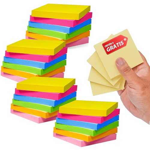 24+4 Bloc de Notas Adhesivas de Colores 76mm x 76mm 100 Hojas por Bloc | 2800 Hojas | 7 Colores x4 | Perfecto para entornos de Oficina y Escuela | Notas Autoadhesivas…